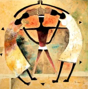 <b> Haren Thakur </b><br>Erotic Emergence<br>Mixed Media on Canvas<br>23.5 x 23.5 Inches<br>2006