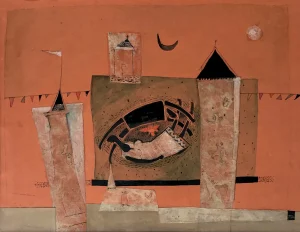 <b>Haren Thakur</b><br>Life Cycle<br>Mixed Media on Paper board<br>11 x 13.5 Inches<br>2025