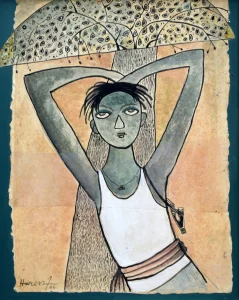 <b>Haren Thakur</b><br>Innocent Look<br>Mixed Media on Canvas<br>29 x 23 Inches<br>2006
