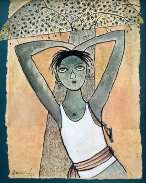 <b>Haren Thakur</b><br>Innocent Look<br>Mixed Media on Canvas<br>29 x 23 Inches<br>2006