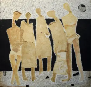 <b>Haren Thakur</b><br>Gossiping<br>Mixed Media on Canvas<br>8 x 8 Inches<br>2022