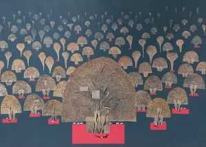 <b>Haren Thakur</b><br>Rhythm of Nature<br>Mixed Media on Canvas<br>50 x 70 Inches<br>2025