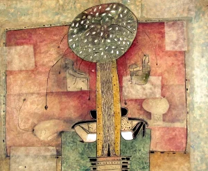 <b>Haren Thakur</b><br>The Timeless Tree<br>Mixed Media on Canvas<br>19.5 x 23.5 Inches<br>2025