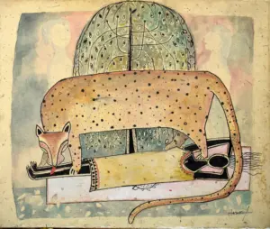 <b> Haren Thakur </b><br>Wild Dream<br>Watercolor and Ink on Rice Paper on Canvas<br>24 x 20 Inches<br>2005