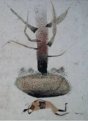 <b>Haren Thakur</b><br>Resting<br>Mixed Media on Canvas<br>17.5 x 14 Inches<br>2020