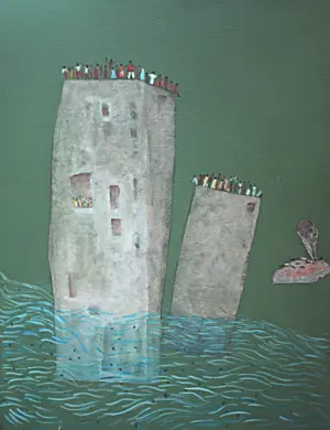 <b> Haren Thakur </b><br>Safe Zone<br>Mixed Media on Canvas<br>16 x 12 Inches<br>2018