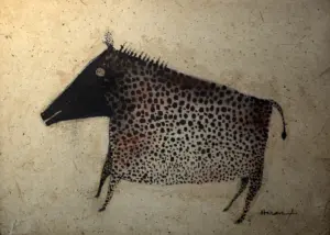 <b> Haren Thakur </b><br>The Pig<br>Black Ink & Dust Color on Canvas<br>12 x 16 Inches<br>2020