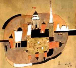<b>Haren Thakur</b><br>Integrated Structure<br>Mixed Media on Pitch Board<br>14 x 12 Inches<br>2007