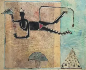 <b>Haren Thakur</b><br>Hanumana with Gandhamadan Parvat<br>Mixed Media on Paper Board<br>24 x 28 Inches<br>2008