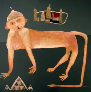 <b> Haren Thakur </b><br>The Humble Human<br>Mixed Media on Canvas<br>29.5 x 29.5 Inches<br>2011