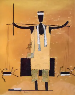 <b>Haren Thakur</b><br>Snake Charmer<br>Black Ink and Rice Paper on Golden Paper<br>17 x 13 Inches<br>2012