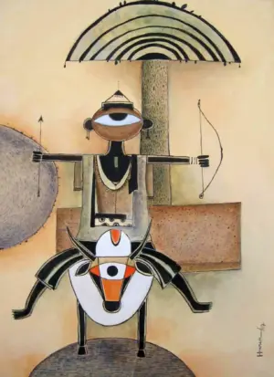 <b>Haren Thakur</b><br>Cow Boy<br>Mixed Media on Canvas<br>48 x 36 Inches<br>2011