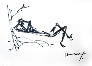 <b>Haren Thakur</b><br>Relaxing<br>Drawing on Paper<br>11 x 14 Inches<br>2018