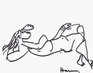 <b>Haren Thakur</b><br>Relaxing Lady<br>Drawing on Paper<br>6 x 9 Inches<br>2018