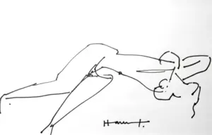 <b>Haren Thakur</b><br>Relaxing Nude<br>Drawing on Paper<br>7 x 10 Inches<br>2010