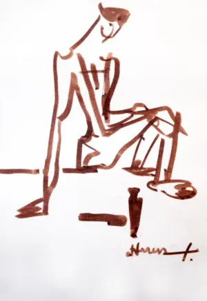 <b>Haren Thakur</b><br>Relaxing Figure<br>Ink Drawing on Paper<br>8 x 5 Inches<br>2007