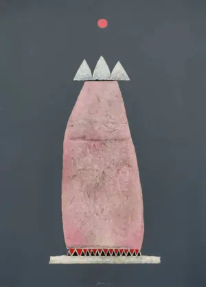 <b> Haren Thakur </b><br>The Moon and Rock<br>Mixed Media on Canvas <br>70 x 50 Inches<br>2025