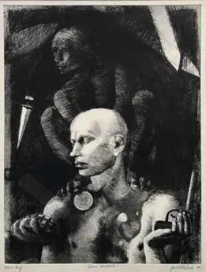 <b>Anupam Sud</b><br>Silent Spectator<br>Intaglio on Paper<br>37.8 x 28.3 Inches<br>1994