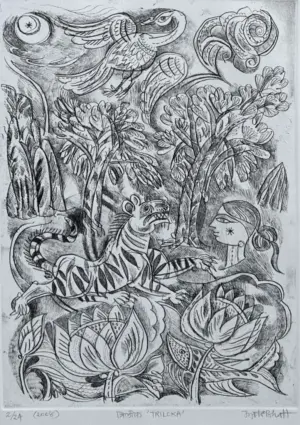 <b>Jyoti Bhatt</b><br>Triloka<br>Etching on Paper<br>30 x 23 Inches <br>Edition 21/24<br>Unknown