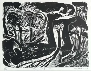 <b> P. D. Dhumal</b><br>The Dead Giant<br>Woodcut on Paper<br>15 x 19.5 Inches <br> Edition - 2/15<br>2013