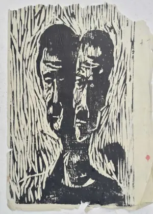 <b>Prem Singh</b><br>Double Faced Man<br>Woodcut on Paper<br>18 x 12 Inches<br>1964 -1965