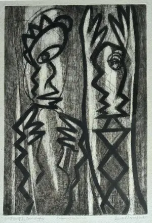 <b>Sanat Kar</b><br>Dreamers Series-107<br>Wood & Intaglio on Paper<br>24 x 16 Inches<br> Edition - 5/10<br>1984 - 1985