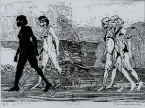 <b>Vasundhara Tewari Broota</b><br>Stride<br>Woodcut on Paper<br>8.5 x 12 Inches<br>Unknown