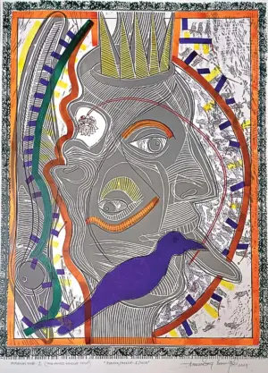 <b>Ananda Moy Banerjii</b><br>Purusha-Prakriti-II<br>Handpainted Woodcut Print<br>41 x 29 Inches<br>2024