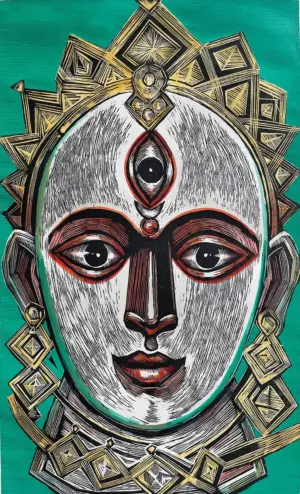 <b>Asim Pal</b><br>Devi II<br>Woodcut Print<br>24.5 x 16.5 Inches<br>Unknown