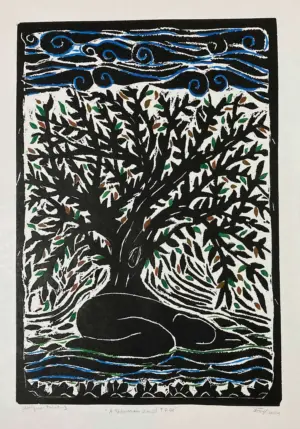 <b>Kanchan Chander</b><br>A Woman and Tree<br>Woodcut<br>30 x 22 Inches <br> Edition - 1/3<br>2024