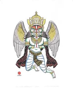 <b>Sudhasattwa Basu</b><br>Garuda - I<br>Handpainted Woodblock Print<br>25.5 x 20 Inches<br>2024