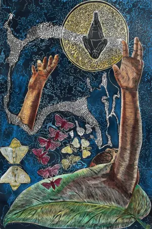 <b>Kumara Swamyv</b><br>Transfiguration-I<br>Unique Print Woodcut and Hand Coloured<br>23.6 x 15.7 Inches<br>2024