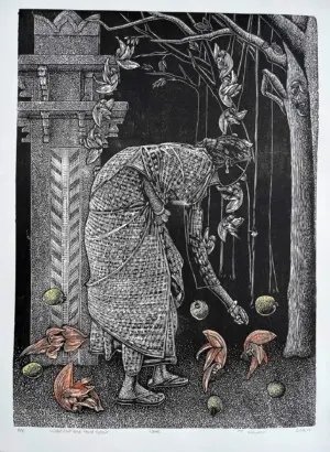 <b>Naveen Tungana</b><br>Love<br>Wood Cut and Hand Colour<br>18 x 13 Inches<br>2024