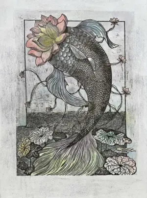 <b>Nitiksha Dawar</b><br>Blossom of the Deep<br>Woodcut with Handpainted<br>28 x 24 Inches<br>2024