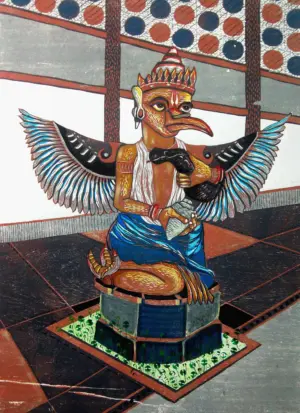 <b>Priyoum Talukdar</b><br>Garun - The Protector<br>Handtinted Woodcut Print<br>39.3 x 27.5 Inches<br>2024