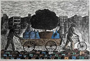 <b>Satyaranjan Das</b><br>The Unborn Reality<br>Woodcut<br>24 x 36 Inches<br>2024