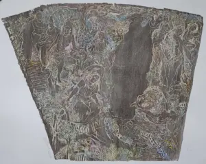 <b>Swapnesh Vaigankar</b><br> Heritage - I<br>Woodcut and Water Colour on Paper<br>27 x 21 Inches<br>2024