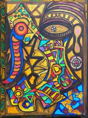 <b>S.Saravanan</b><br>Women with Bird<br>Acrylic on Canvas<br>9 x 12 Inches<br>Unknown