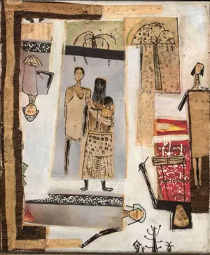 <b>Haren Thakur</b><br>Rhythm of Tribal Life<br>Mixed Media on Canvas<br>35.5 x 29 Inches<br>1996