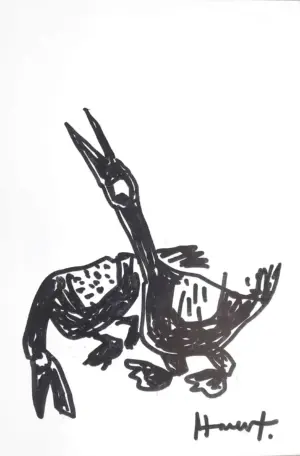 <b> Haren Thakur </b><br>Two Ducks<br>Drawing on Paper<br>9 x 6 Inches<br>2018