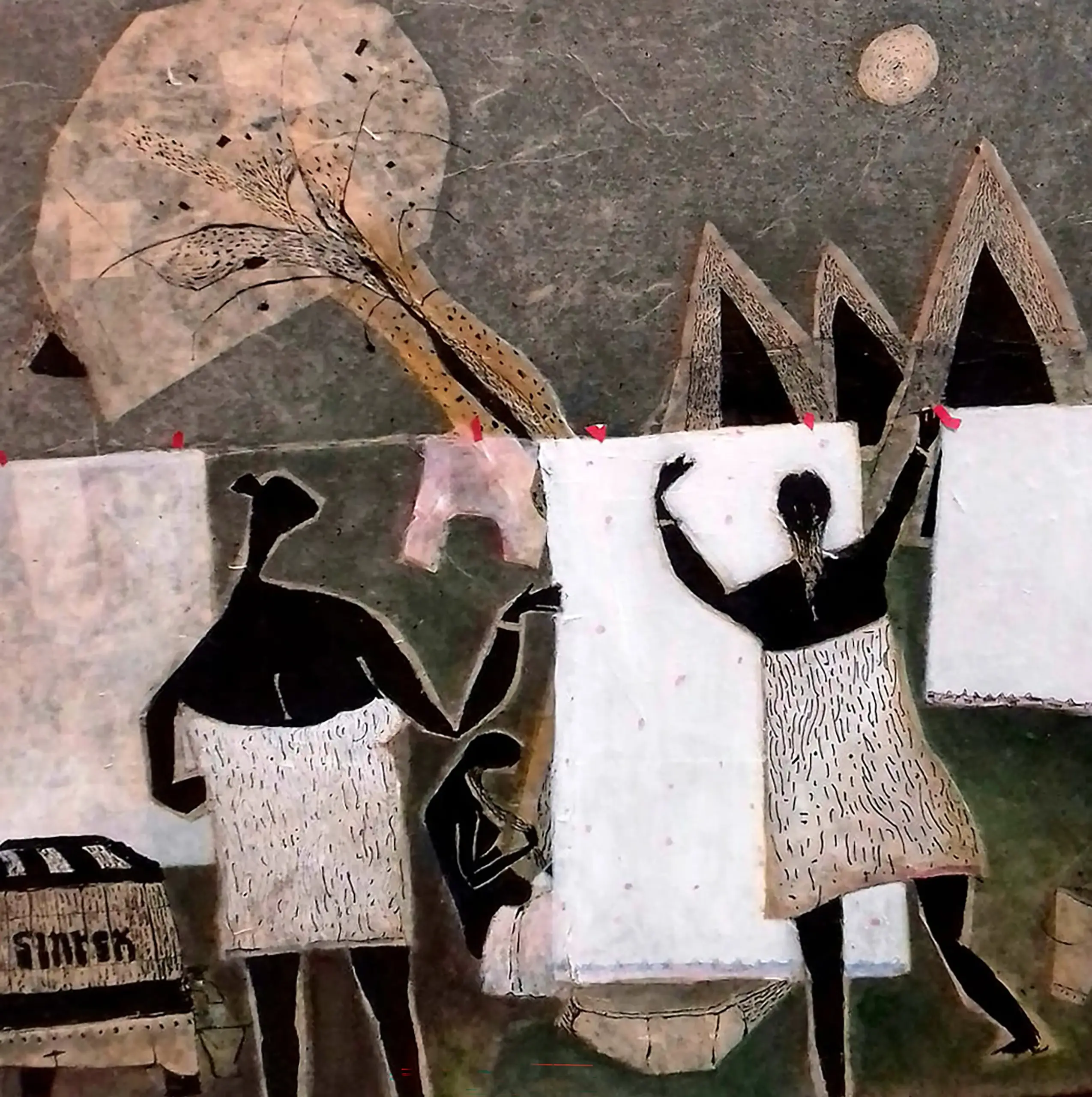 <b>Haren Thakur</b><br>Open Bathers<br>Mixed Media on Canvas<br>18 x 18 Inches<br>2018