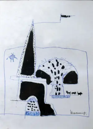 <b>Haren Thakur</b><br>Composition<br>Ink on Paper<br>5 x 4 Inches<br>2009