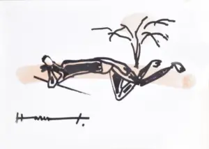 <b>Haren Thakur</b><br>Cow Boy<br>Drawing on Paper<br>6 x 9 Inches<br>2022