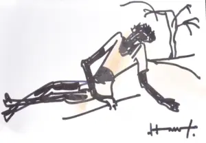 <b>Haren Thakur</b><br>Afternoon Rest<br>Drawing on Paper<br>6 x 9 Inches<br>2019