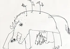 <b>Haren Thakur</b><br>Mother Pig<br>Drawing on Paper<br>7 x 10 Inches<br>2009
