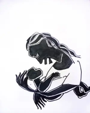 <b> Haren Thakur </b><br>Mother and Child<br>Ink on Paper<br>14 x 11 Inches<br>2019