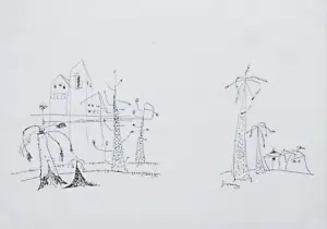 <b>Haren Thakur</b><br>Nature Sketch<br>Ink on Paper<br>7 x 9 Inches<br>1999