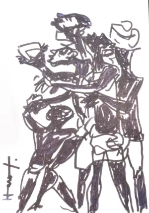 <b> Haren Thakur </b><br>Panicked Labour<br>Drawing on Paper<br>9 x 6 Inches<br>2021