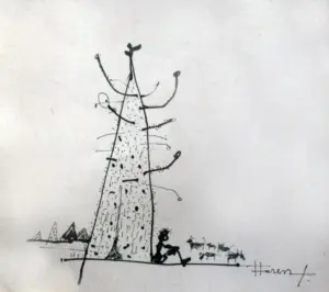 <b>Haren Thakur</b><br>Sitting Cowboy<br>Drawing on Paper<br>5 x 4.5 Inches<br>2011