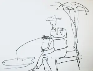 <b>Haren Thakur</b><br>Fishing<br>Drawing on Paper<br>11 x 14 Inches<br>2018